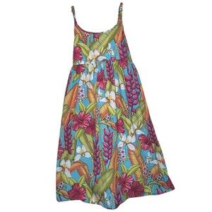 Kilohana Clothing Co. Vintage Girls 12 Blue W/Pink Flowers Hawaiian Dress Aloha